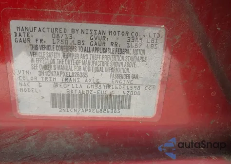 2014 Nissan Versa 1.6 Sv from USA, damaged, VIN 3N1CN7APXEL826385